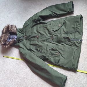 North Face Down Olive Green Parka with Faux Fur Hood